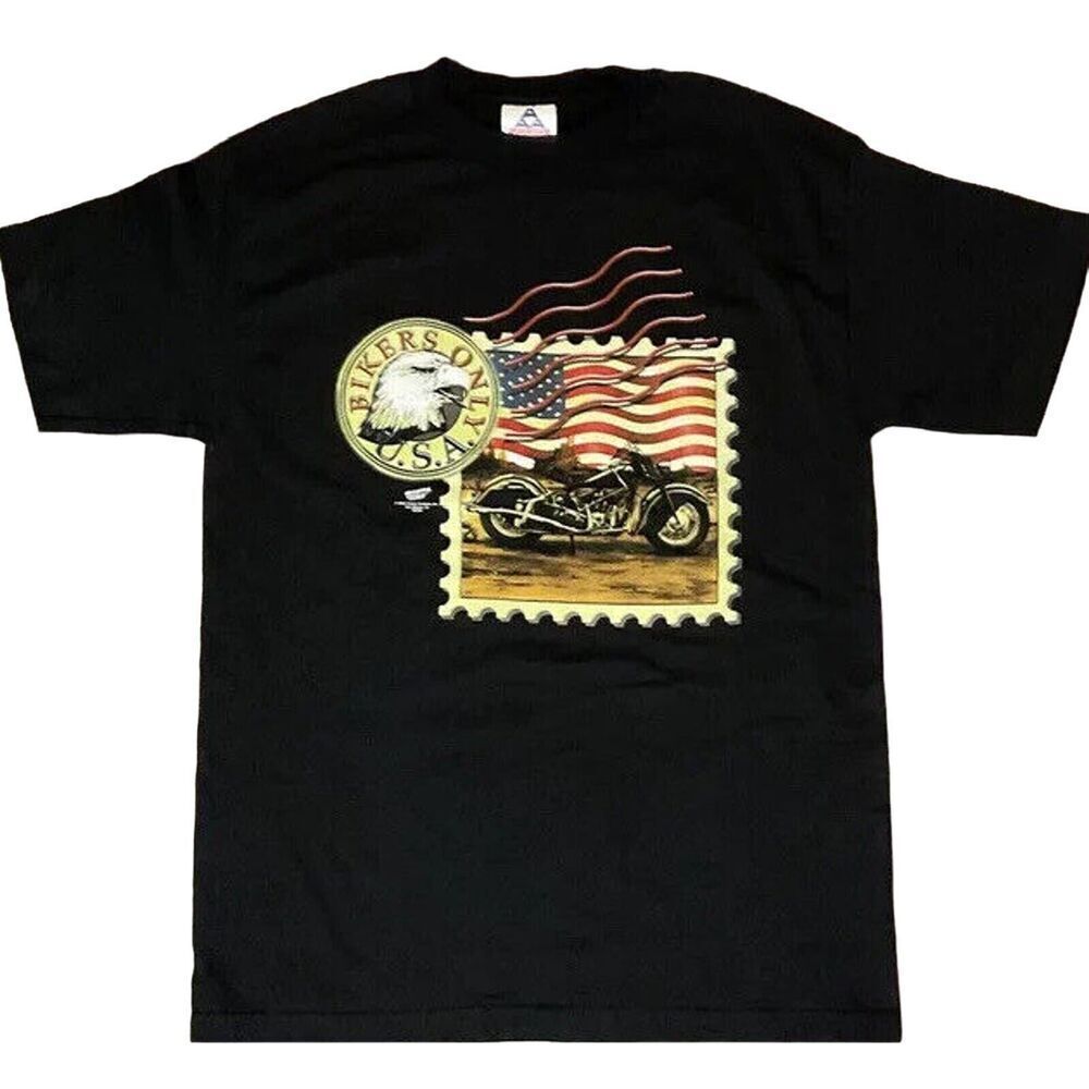 Vintage Alstyle Apparel Mens Medium Black Eagle Stamp‎ Motorcycle Shirt NOS NWOT